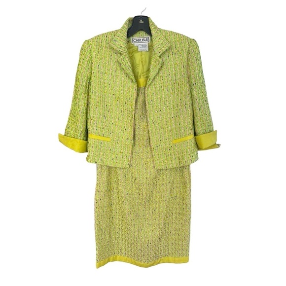 Carlisle Collection Women’s 2-Piece Jacket and Dress Set. Pink, Green. Size 2 - Picture 2 of 13
